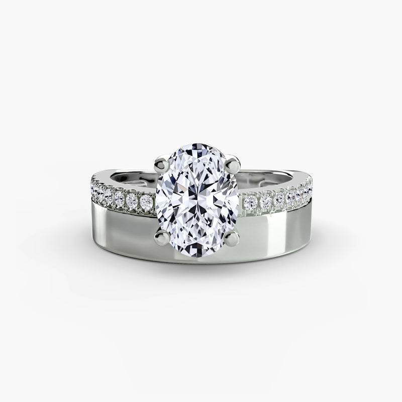 Wide Band Solitaire with Pavé Band